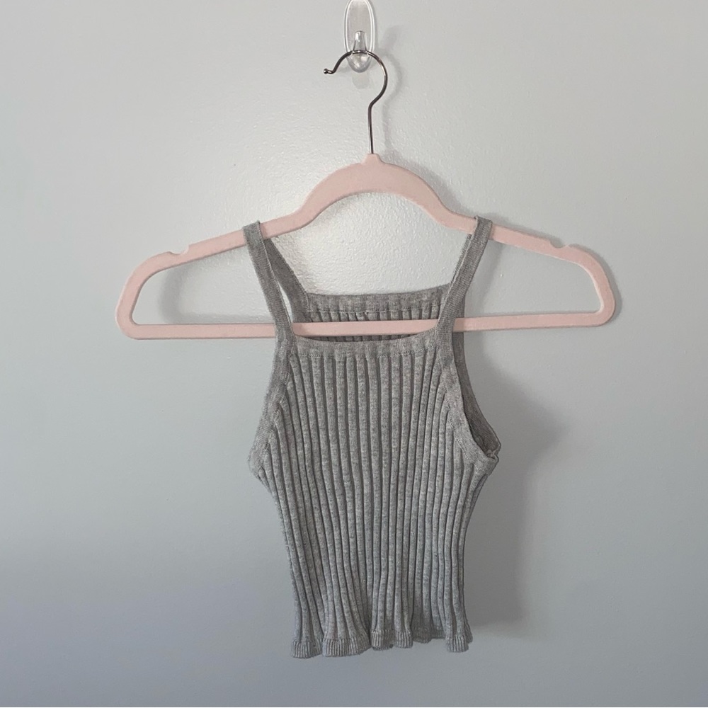 Anna Kaci Grey Ribbed Halter Crop Top